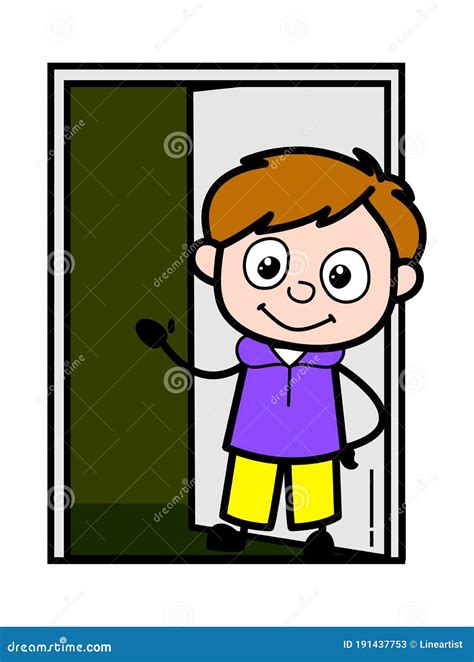 Cartoon Boy Standing At Door Stock Illustration Illustration Of