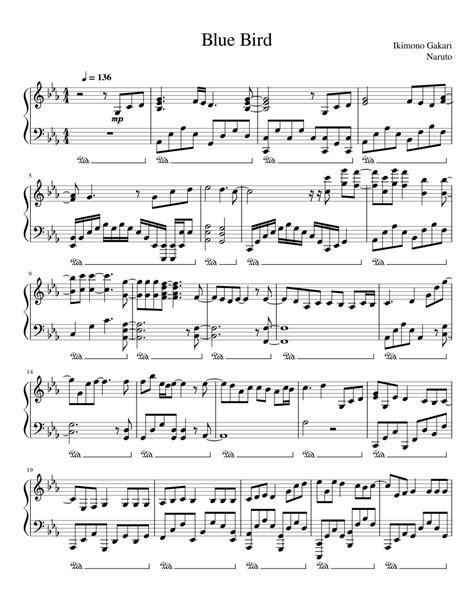 Blue Bird By Ikimono Gakari From Naruto Sheet Music For Piano Solo