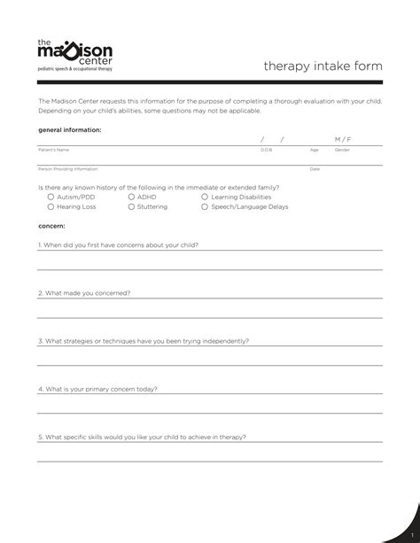 Free 4 Therapy Intake Forms In Pdf Ms Word