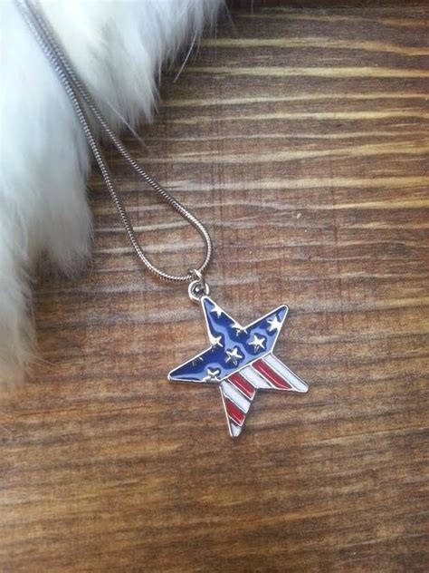 Silver American Flag Necklace Americana Jewelry By Theglitzyhen
