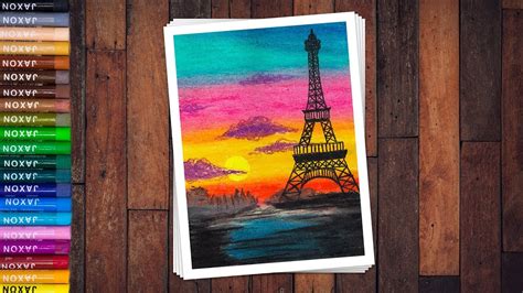 How To Draw Eiffel Tower Of Sunset With Oil Pastel Color Very Easily