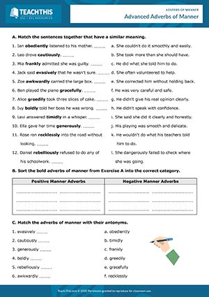 adverb  manner exercises  class  adverbs  manner worksheets