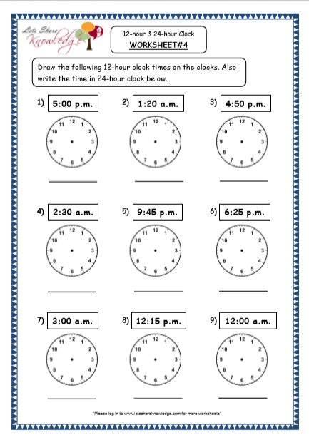 Grade 4 Maths Resources 71 Time 12 Hour And 24 Hour Clock Printable