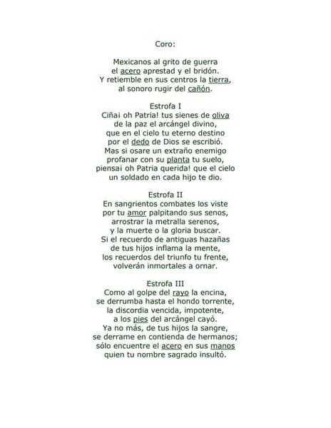 La Letra Oficial Del Himno Nacional Es La Siguiente Himno Nacional