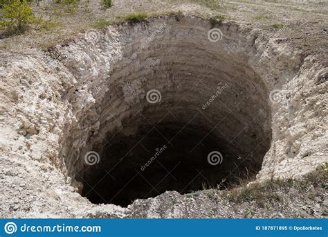Round Karst Sinkhole Above Mine Stock Image Image Of Cave Black