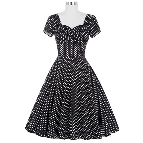 Belle Poque Women Retro Polka Dots Pleated Cotton Dress 50s 60s Vintage Rockabilly Short Sleeve