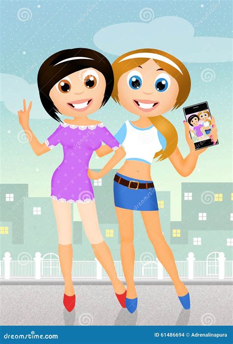 Girls Are Doing Selfie Stock Illustration Illustration Of Joyful 61486694