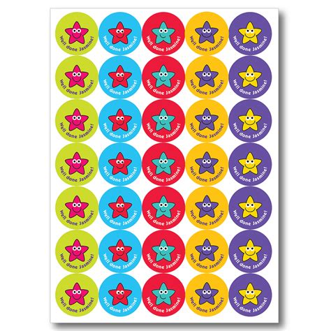Home School Well Done Childs Name Personalised Star Stickers