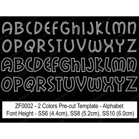 Zf0002c Multi Color Rhinestone Font Pre Cut Template Set