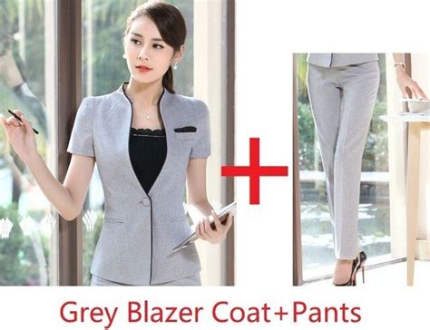Novelty Gray 2019 Summer Formal Professional Business Women Suits With