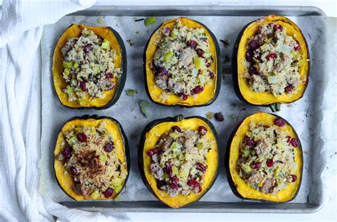 Stuffed Acorn Squash With Sausage And Cranberry Stuffing Low Carb