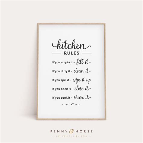 kitchen rules sign kitchen wall decor printable art kitchen etsy canada