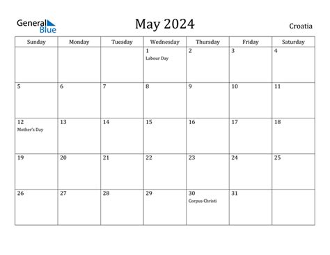 Croatia May 2024 Calendar With Holidays