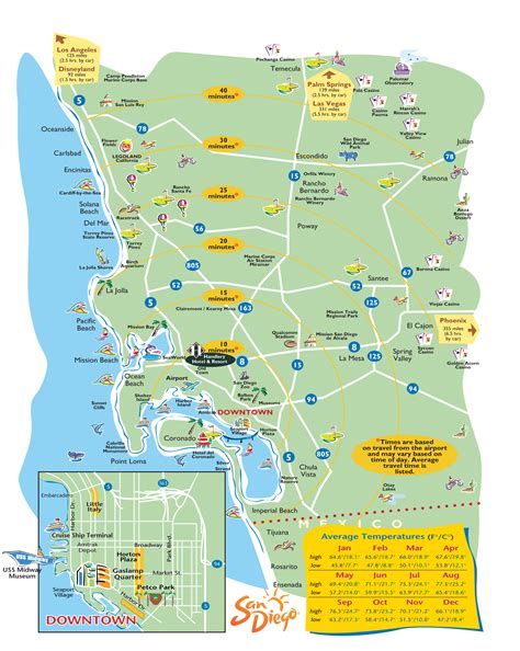 San Diego California On A Map Printable Theme Park & Attractions Map