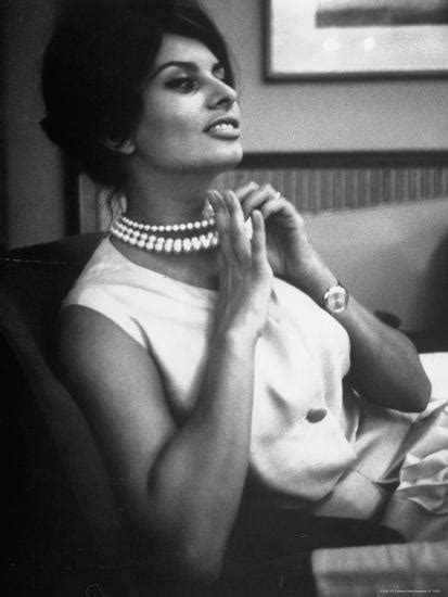 Actress Sophia Loren Fingering Her Pearl Necklace Premium Photographic