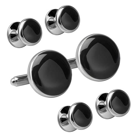 Silver And Black Enamel Cufflinks And Dress Studs Set The Cufflink Store