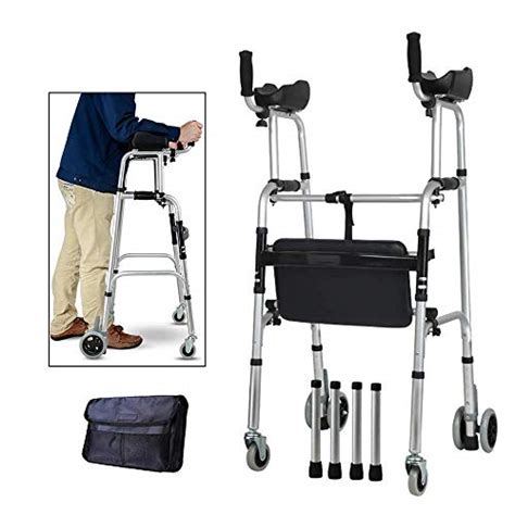 Wheel Walking Frame With Armrest Support Pad Thick Aluminum Alloy