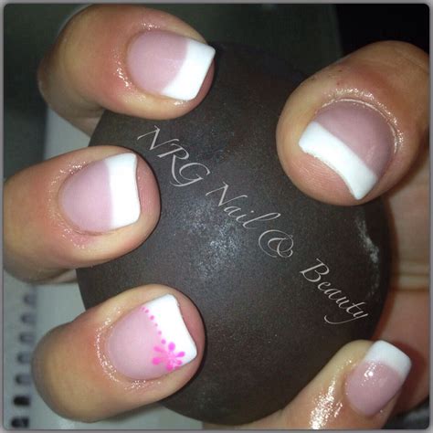 By Nrg Nailandbeauty French Acrylic With Pink Gelish Flower Design