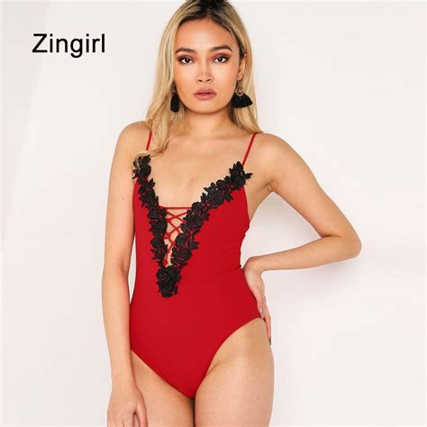Zingirl Deep V Neck Strap Sexy Bodysuits Party Skinny Hollow Out Bandage Jumpsuit Rompers Women
