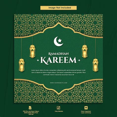 Premium Psd Ramadhan Kareem Green Theme Greeting Card Design Template