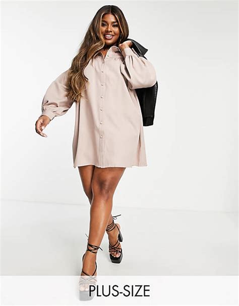 In The Style Plus X Perrie Sian Button Through Shirt Dress In Taupe Asos