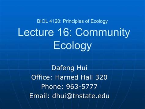 Ppt Biol 4120 Principles Of Ecology Lecture 16 Community Ecology