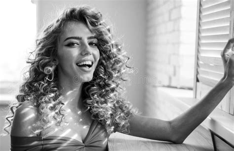 Beautiful Woman Shiny Curly Hair Beautiful Model Woman With Wavy