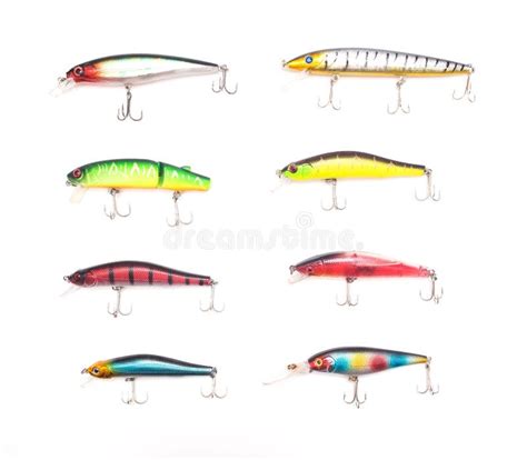 Multicolored Lure Baubles And Wobblers For Fishing On A White