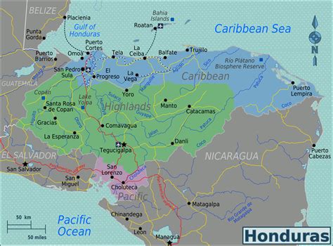 The republic of honduras is bordered to the west by guatemal. Map of Honduras (Overview Map/Regions) : Worldofmaps.net ...