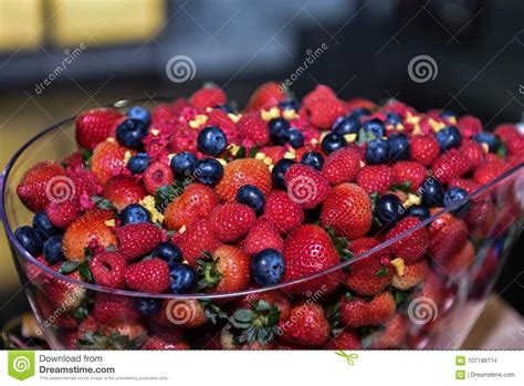Variety Berries Fruits In Glass Bowl Close Up Stock Photo Image Of