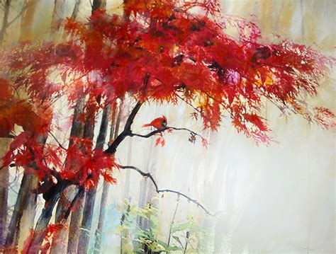 Japanese Red Maple Tree Autumn Decor Fall Artworks Mixed Etsy Red