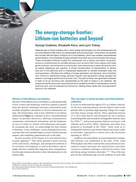 Pdf The Energy Storage Frontier Lithium Ion Batteries And Beyond