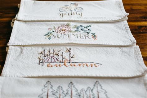 Hand Embroidered Tea Towels Set Of 4 Custom Season Tea Etsy