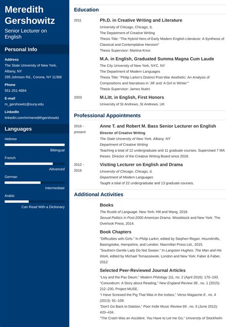 academic cv curriculum vitae template and examples for 2022 2023