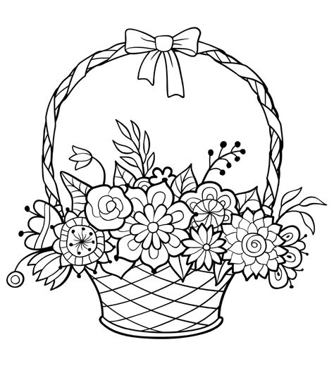 Basket With Flowers Coloring Pages For You