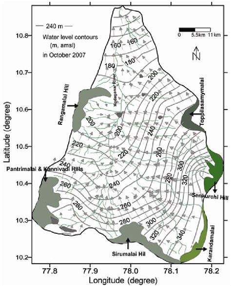 Water Level Contour Map And Groundwater Flow Direction For October 2007