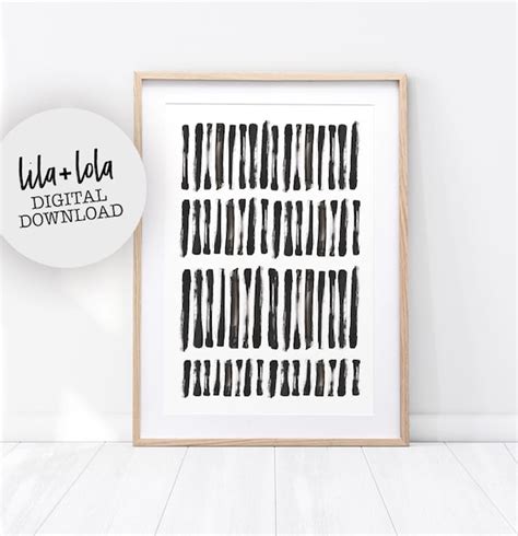 Home And Living Brush Stroke Print Black And White Abstract Wall Art