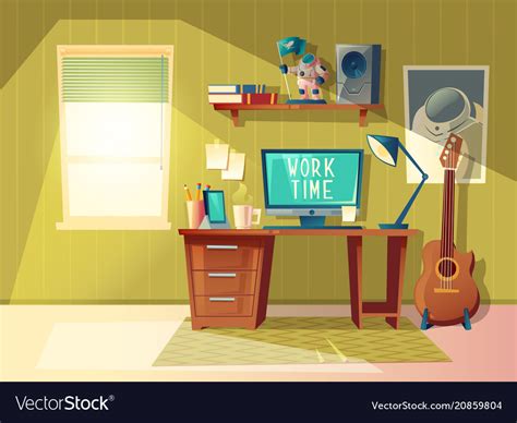 Cartoon Home Office Interior Workplace Royalty Free Vector