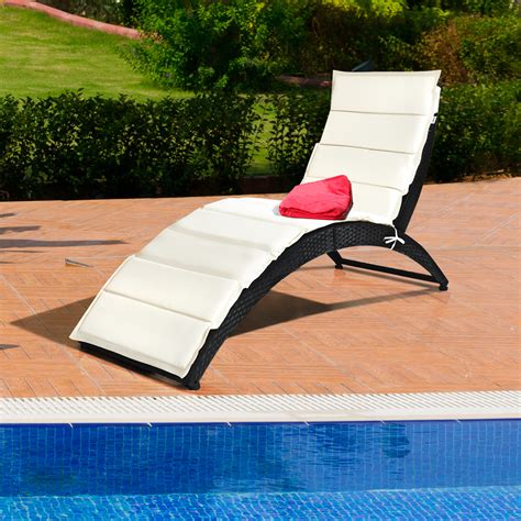 Each piece of furniture is unique. Gymax Foldable Rattan Wicker Chaise Lounge Chair w ...