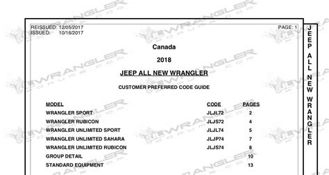 Updated Canada Order Guide For 2018 JL JLU Wrangler 2018 Jeep