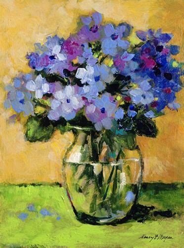 Daily Paintworks Hydrangeas With Green Original Fine Art For Sale