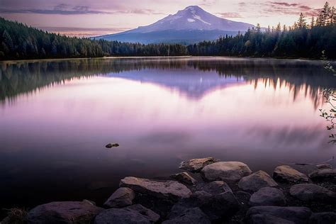 Last Light At Mt Hood National Forest Lake Trillium Oregon Sunset