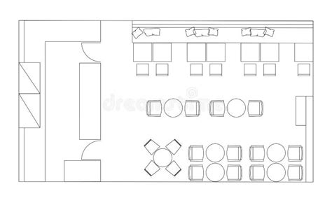 Standard Cafe Furniture Symbols On Floor Plans Stock Vector