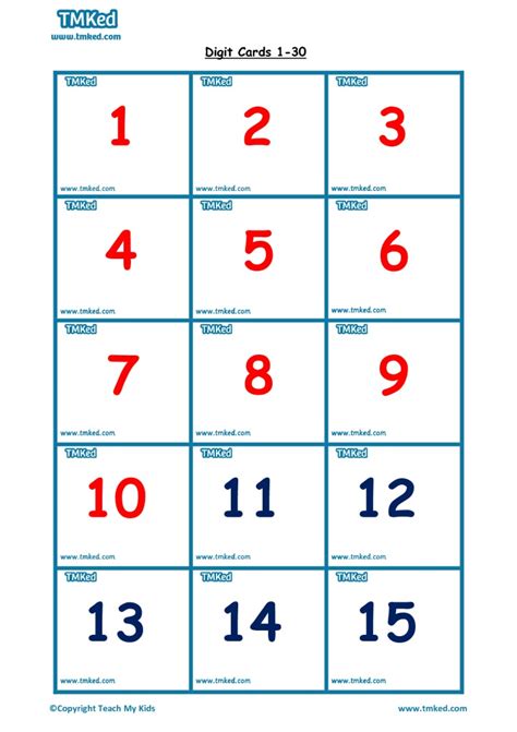 Printable Numbers From 1 30