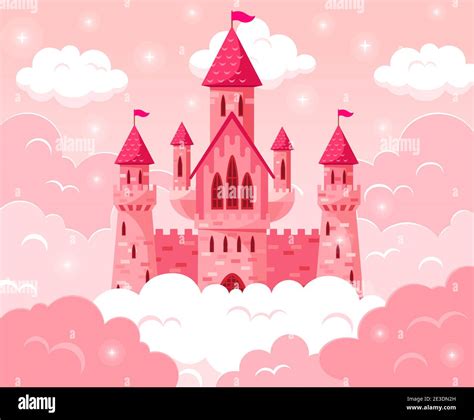 Cartoon Fairy Tale Pink Castle Magic Fairytale Medieval Tower
