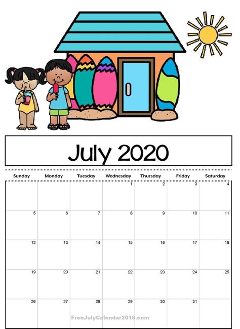 Calendar For July 2020 Word Vertical Kids Calendar Blank Calendar