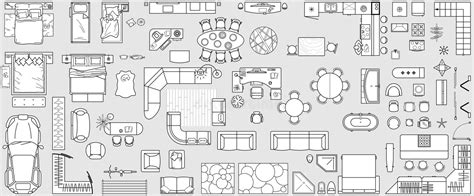 Floor Plan Icons Set For Design Interior And Architectural Project View