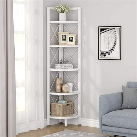 tribesigns industrial tall corner shelf 6 tier corner bookshelf display unit shelves storage