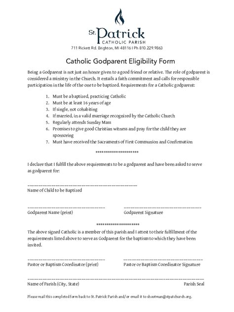 Fillable Online Catholic Godparent Eligibility Form Fax Email Print