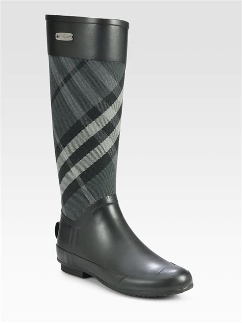 burberry clemence check canvas rain boots in gray lyst
